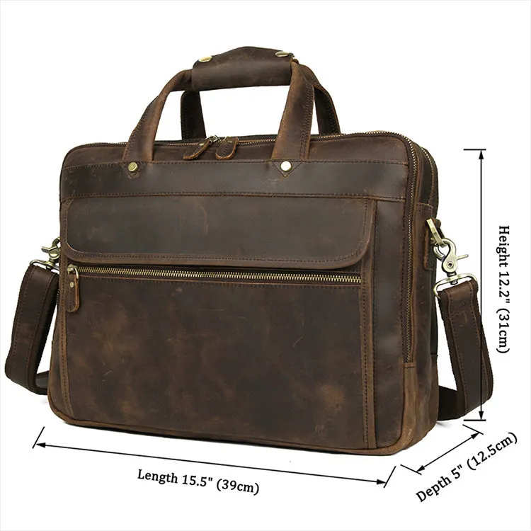 YAAGLE Men's Real Leather Zipper Business Laptop Handbag YG7388R